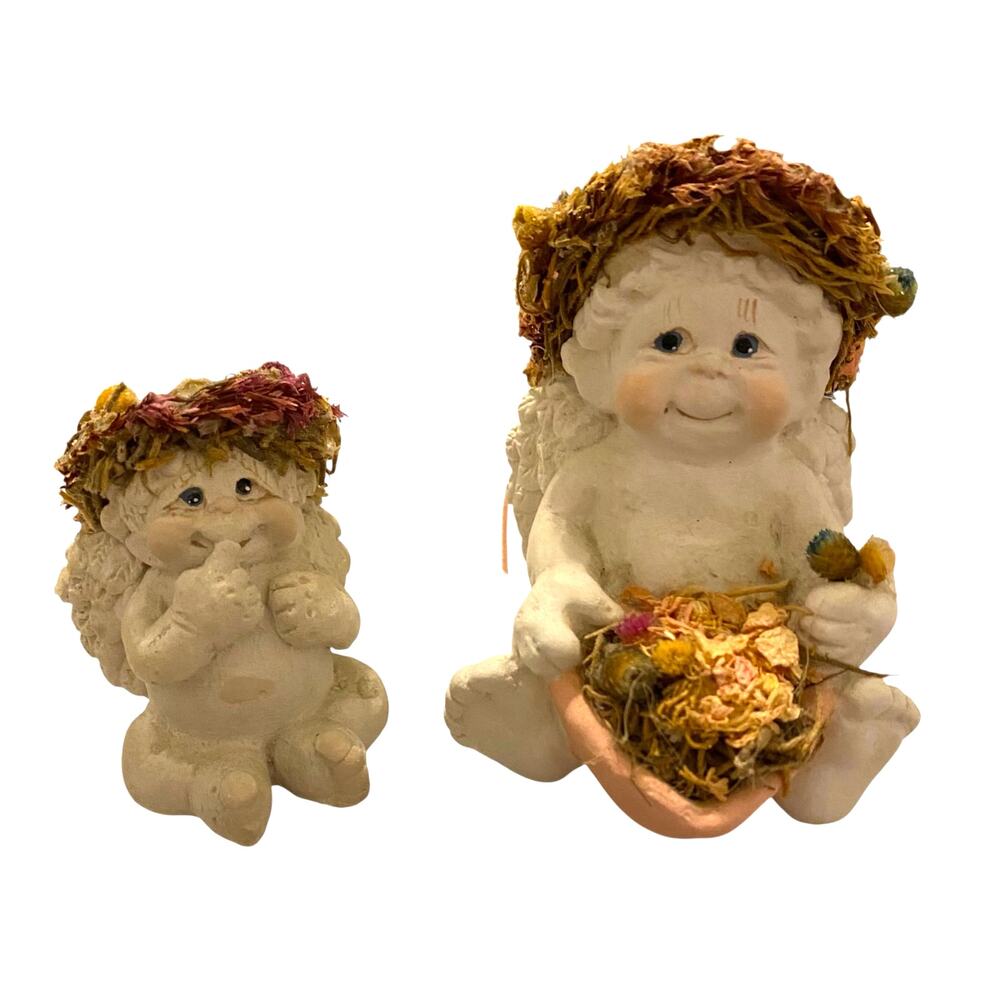 Vintage 90s Dreamsicles Set of TWO angel figurine decor cast art SIGNED